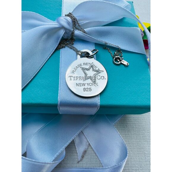 NEW Tiffany & Co LARGE Round Star Charm Pendant with Diamonds, Silver - Picture 1 of 4